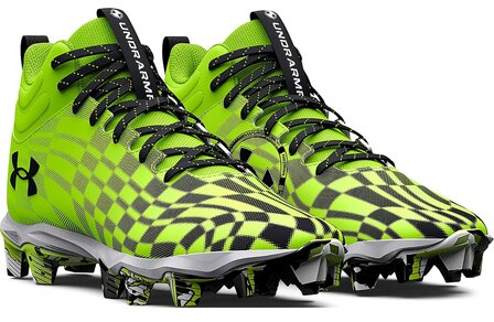 Under Armour Spotlight 3 Neon Green High Rubber Cleats Beeball