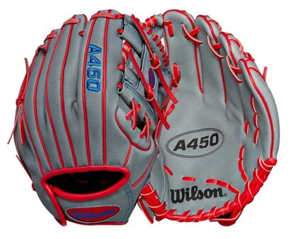 Wilson A450 10.75&quot; Youth Infield Glove Gray/Red RHT