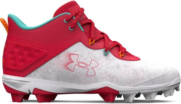 Under Armour Harper 8 Scarlet/White High Rubber Cleats Beeball