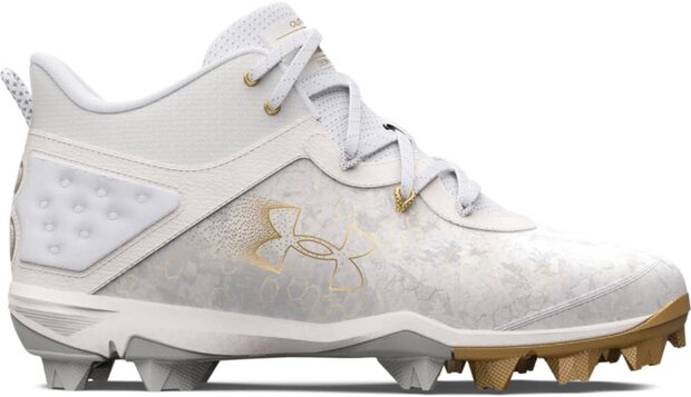 Under Armour Harper 8 White/Gold High Rubber Cleats Beeball