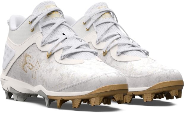 Under Armour Harper 8 White/Gold High Rubber Cleats Beeball