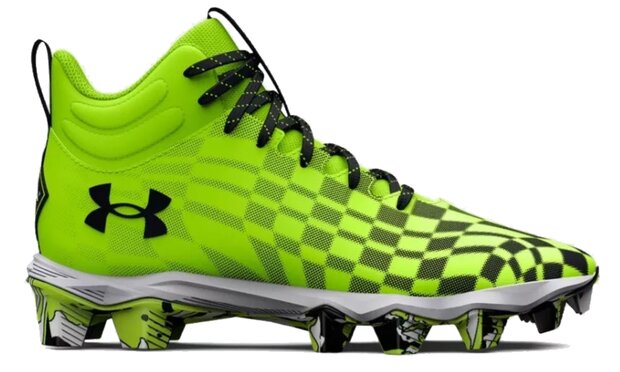 Under Armour Spotlight 3 Neon Green High Rubber Cleats Beeball