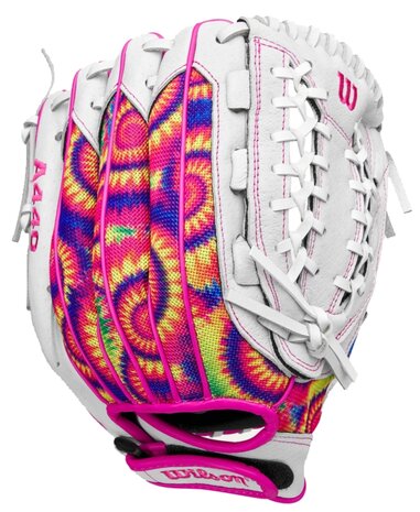 Wilson A440 12" Youth Outfield Glove White/Pink/Tie-Dye RHT