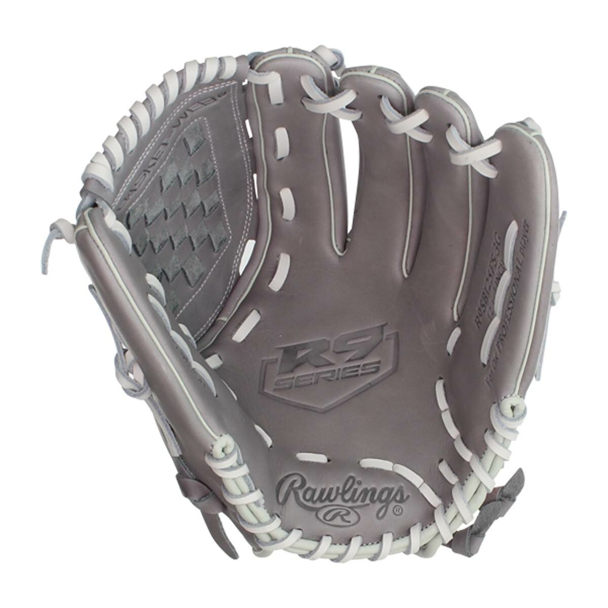 Rawlings R9 Softball 12" Infield/Pitcher Glove Gray/White RHT