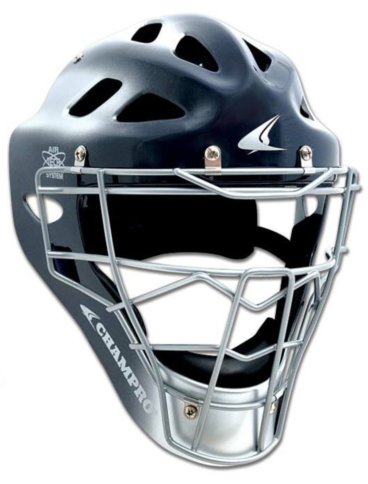 Champro Pro-Plus Catcher Helmet Silver Adult Black