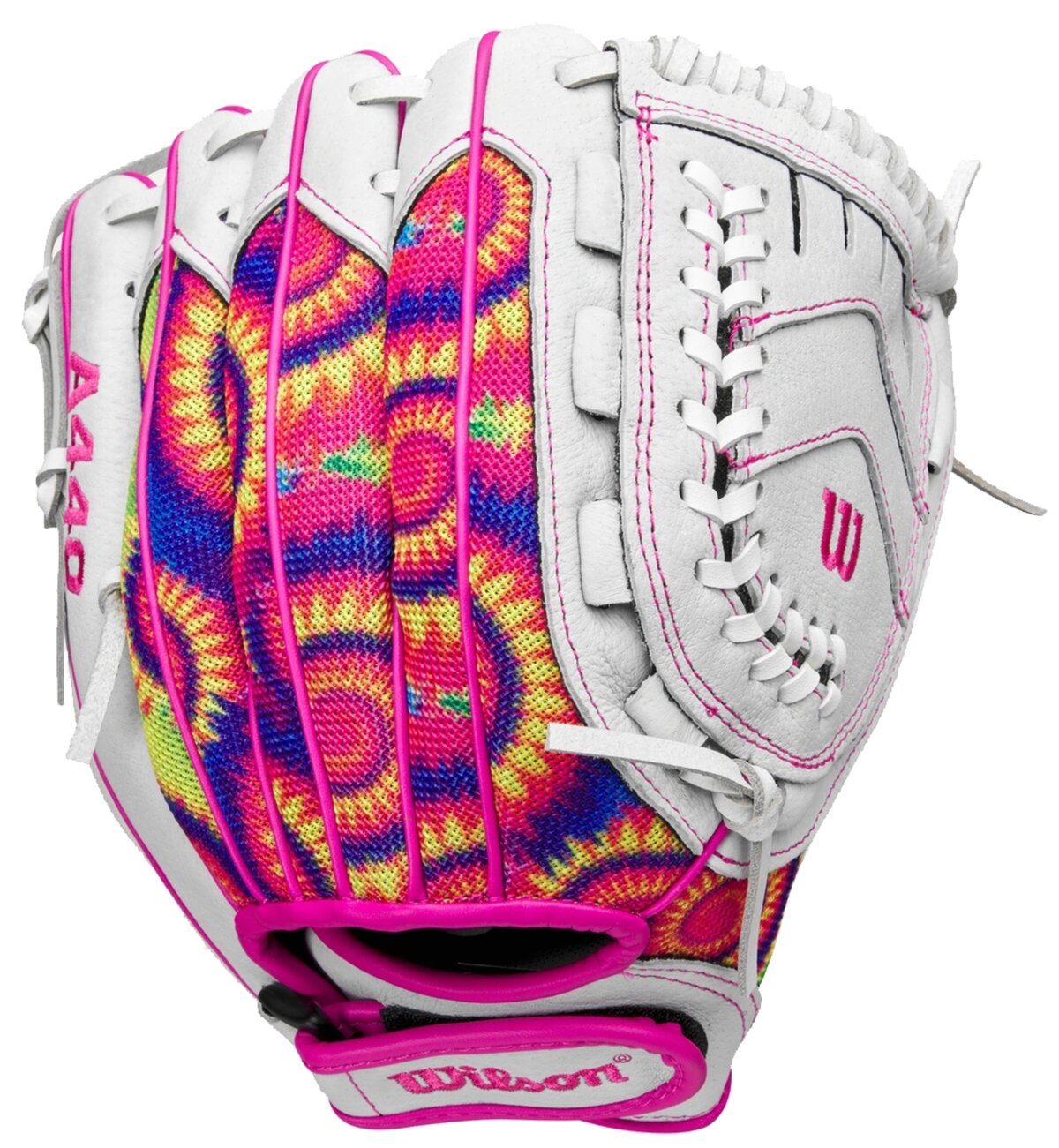 Wilson A440 11" Youth Infield Glove White/Pink/Tie-Dye RHT