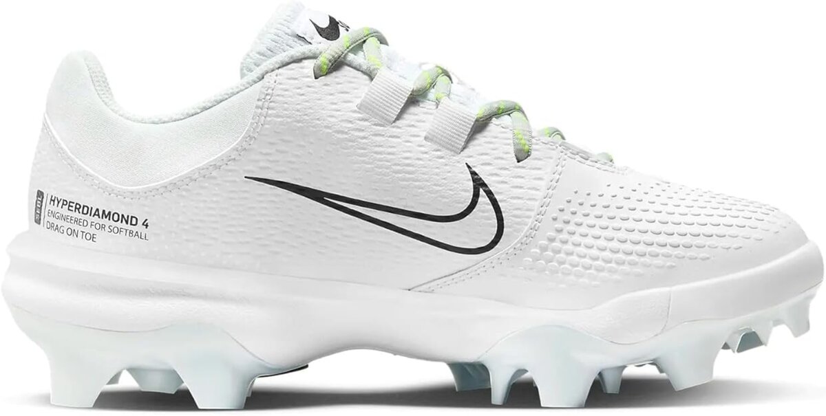 Nike Hyperdiamond 4 Pro White/Volt Low Rubber Cleats