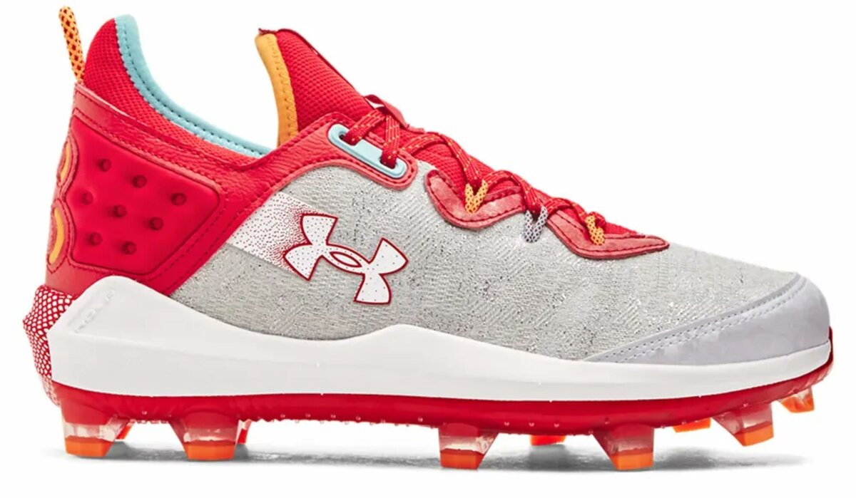Under Armour Harper 8 Elite Scarlet/Silver High Rubber Cleats