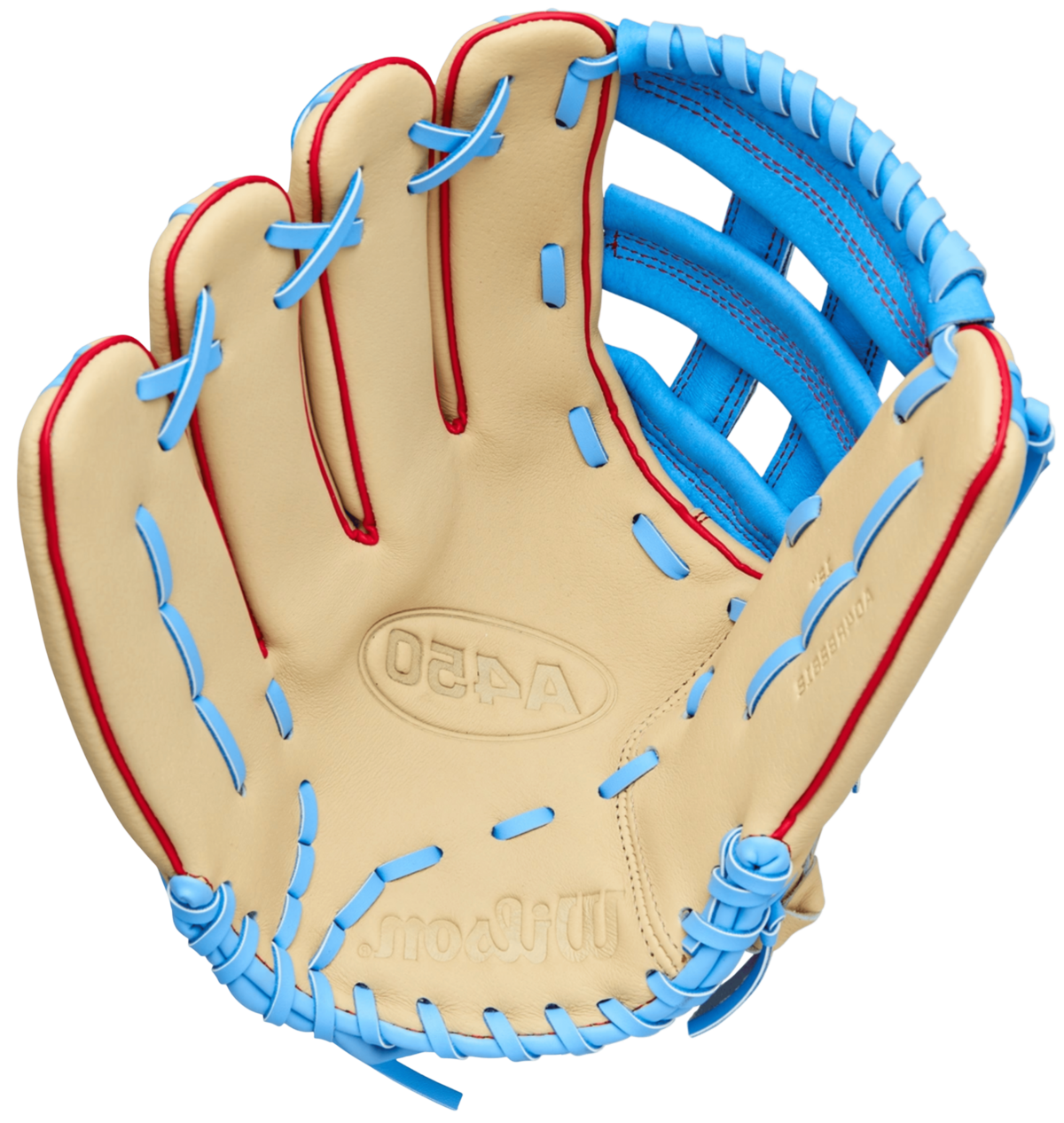 Wilson A450 12" Youth Outfield Glove Tan/Baby Blue/Red LHT