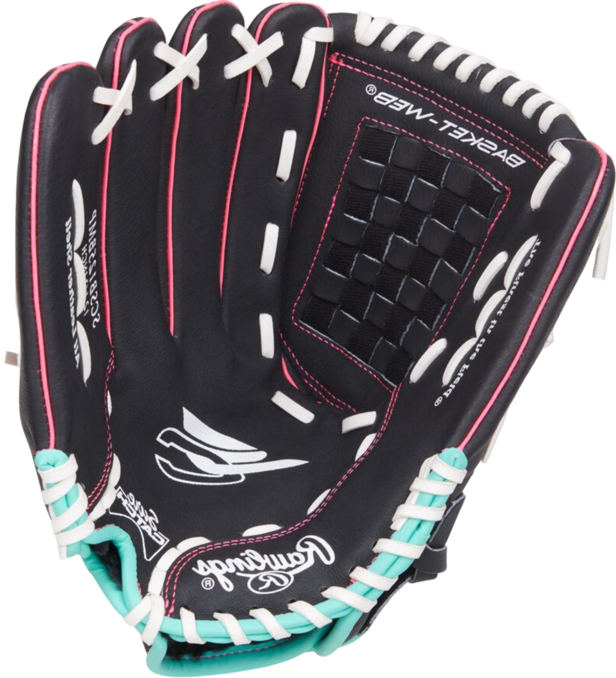 Rawlings Sure Catch Softball 12" Youth Glove Black/Mint/Pink LHT