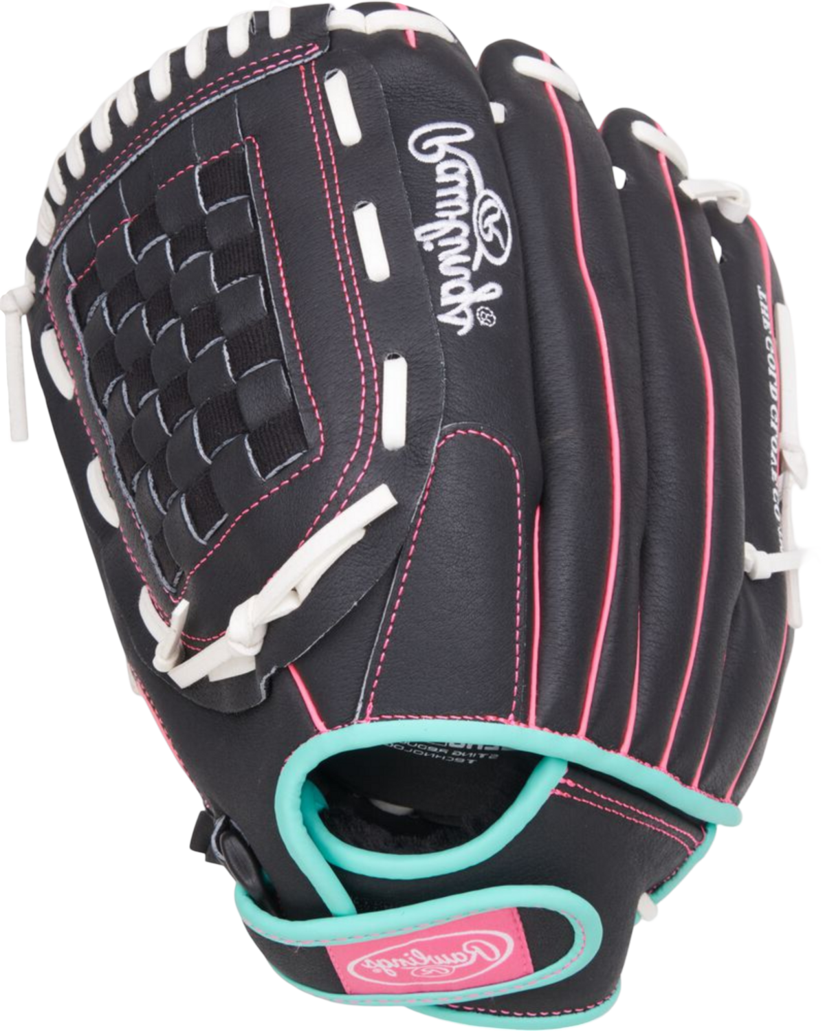 Rawlings Sure Catch Softball 12" Youth Glove Black/Mint/Pink LHT