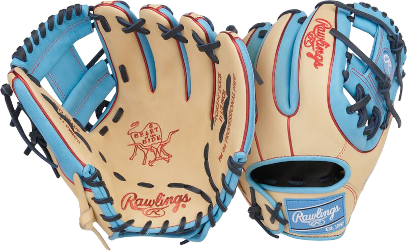 Rawlings Heart of the Hide 11.5" Infield Glove Tan/Colombia Blue/Red RHT