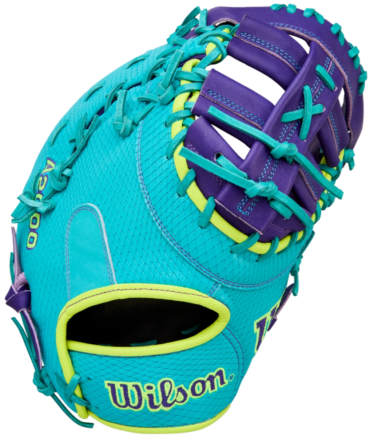 Wilson A2000 1612SS 12" First Base Glove Teal/Purple/Neon RHT