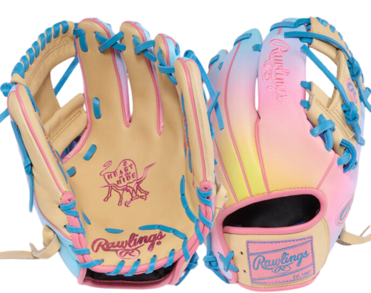 Rawlings Heart of the Hide Fun Burst 2.0 11.5" Infield Glove Camel/Columbia Blue/Pink RHT