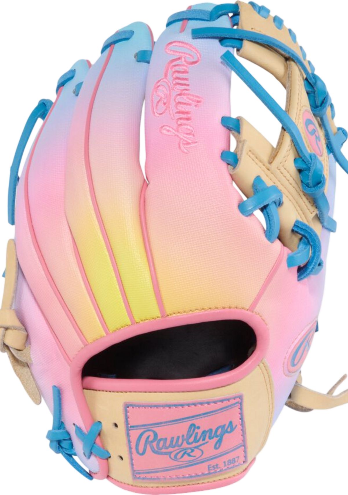 Rawlings Heart of the Hide Fun Burst 2.0 11.5" Infield Glove Camel/Columbia Blue/Pink RHT