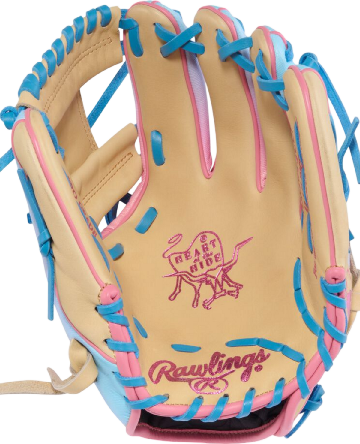 Rawlings Heart of the Hide Fun Burst 2.0 11.5" Infield Glove Camel/Columbia Blue/Pink RHT
