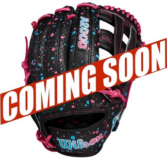 Wilson A2000 Fall 2024 Elly De La Cruz 12&rdquo; Infield Glove Black Super Snake Skin/Pink/Colombia Blue Splatter RHT