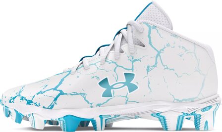 Under Armour Spotlight 4 White/Baby Blue High Rubber Cleats