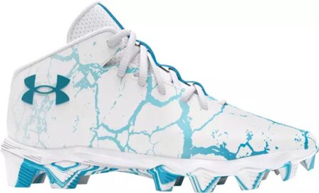 Under Armour Spotlight 4 White/Baby Blue High Rubber Cleats