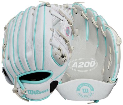 Wilson A200 10&quot; Youth Glove Silver/White/Teal RHT