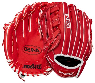 Wilson A450 11&quot; Youth Infield Glove Red/White LHT