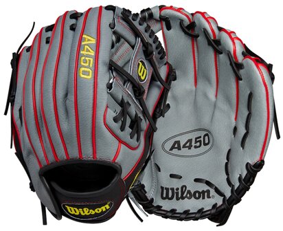 Wilson A450 11.5&quot; Youth Infield Glove Gray/Black/Red RHT