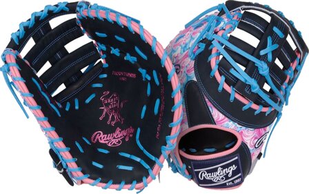 Rawlings Heart Of The Hide 13&quot; First Base Glove Black/Blue/Pink Waves RHT