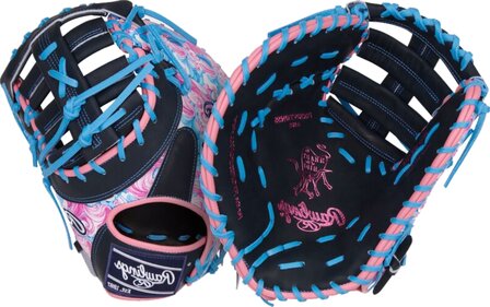 Rawlings Heart Of The Hide 13&quot; First Base Glove Black/Blue/Pink Waves LHT