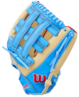 Wilson A450 12" Youth Outfield Glove Tan/Baby Blue/Red RHT