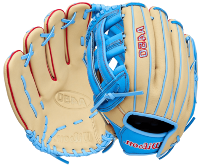 Wilson A450 12" Youth Outfield Glove Tan/Baby Blue/Red LHT