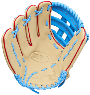 Wilson A450 12" Youth Outfield Glove Tan/Baby Blue/Red LHT