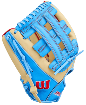 Wilson A450 12" Youth Outfield Glove Tan/Baby Blue/Red LHT