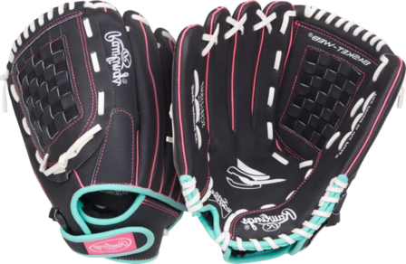 Rawlings Sure Catch Softball 12" Youth Glove Black/Mint/Pink LHT