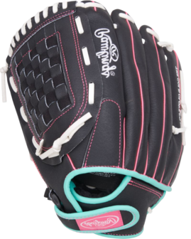 Rawlings Sure Catch Softball 12" Youth Glove Black/Mint/Pink LHT