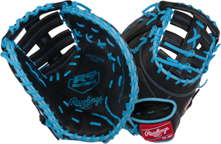Rawlings R9 13" First Base Glove Black/Columbia Blue RHT