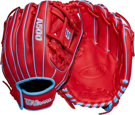 Wilson A500 11.5" Infield Glove Red/Baby Blue RHT