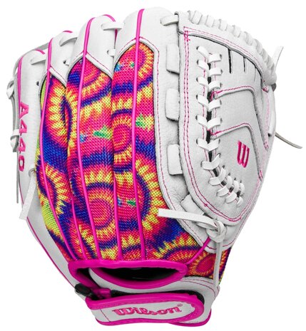 Wilson A440 11" Youth Infield Glove White/Pink/Tie-Dye RHT