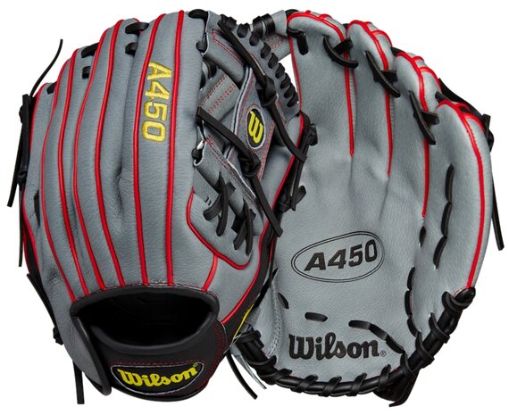 Wilson A450 11.5" Youth Infield Glove Gray/Black/Red RHT