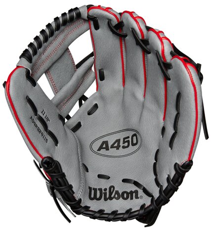 Wilson A450 11.5" Youth Infield Glove Gray/Black/Red RHT