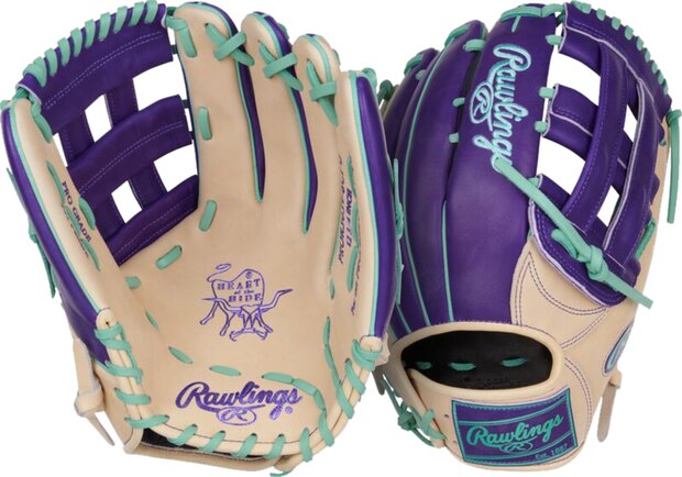 Rawlings Heart of the Hide 12.75" Outfield Glove Camel/Purple/Mint RHT