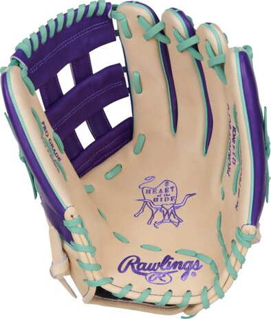 Rawlings Heart of the Hide 12.75" Outfield Glove Camel/Purple/Mint RHT