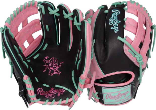 Rawlings Heart of the Hide 12.25" Outfield Glove Black/Pink/Mint RHT