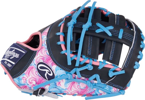 Rawlings Heart Of The Hide 13" First Base Glove Black/Blue/Pink Waves RHT