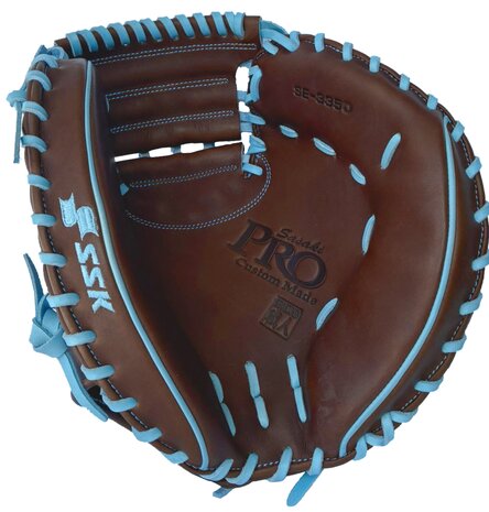SSK Pro Custom 33.5" Catcher Glove Chocolate/Colombia Blue RHT
