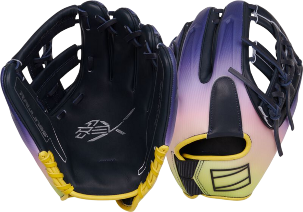 Rawlings REV1X Francisco Lindor 11.75" Infield Glove Purple/Yellow Pattern RHT