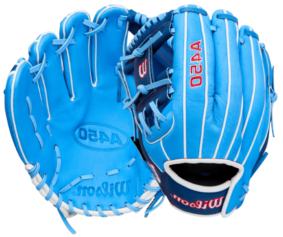 Wilson A450 11.5" Youth Infield Glove Baby Blue/Navy LHT