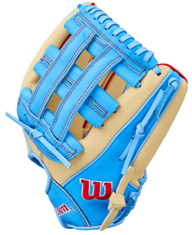 Wilson A450 12" Youth Outfield Glove Tan/Baby Blue/Red RHT