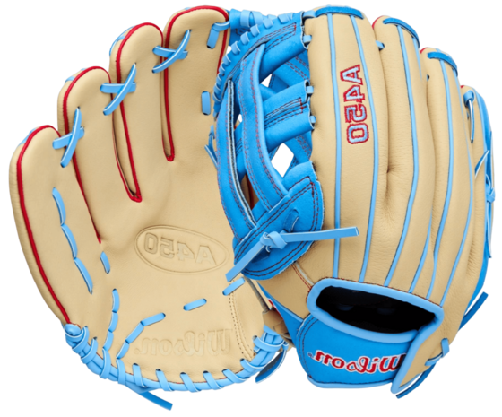 Wilson A450 12" Youth Outfield Glove Tan/Baby Blue/Red LHT