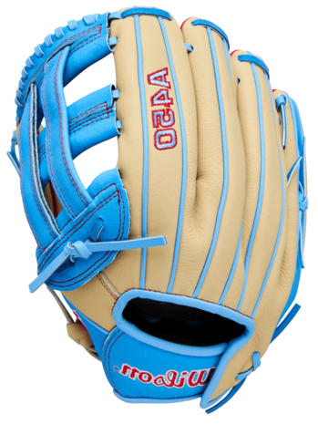 Wilson A450 12" Youth Outfield Glove Tan/Baby Blue/Red LHT