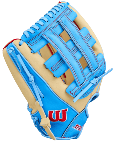 Wilson A450 12" Youth Outfield Glove Tan/Baby Blue/Red LHT